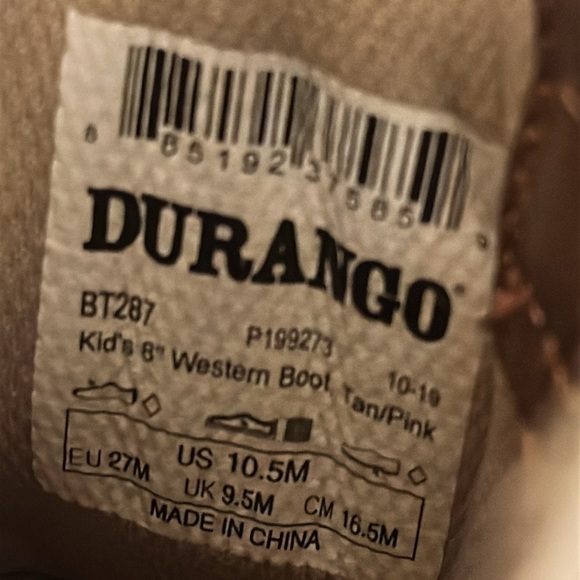 Durango Lil' Durango Girls Western Boots Tan Pink Square Toe Pull-On Size 10.5 - Picture 10 of 10